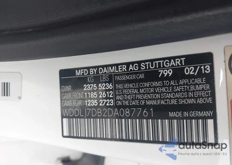 2013 Mercedes-Benz Cls 550 from USA, damaged, VIN WDDLJ7DB2DA087761